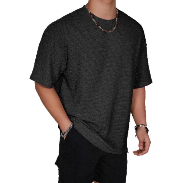 Men's Loose Hollow Solid Color Flow Round Neck T-shirt - Image 4