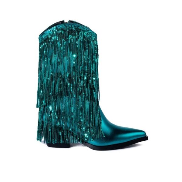 Cross-border Independent Station Fashion Runway Chunky Heel Tassel Boots Women's Shoes - Image 4
