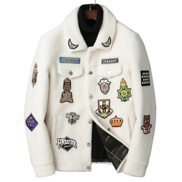 Fashionable White Grain Lamb Fur Jacket - Image 2