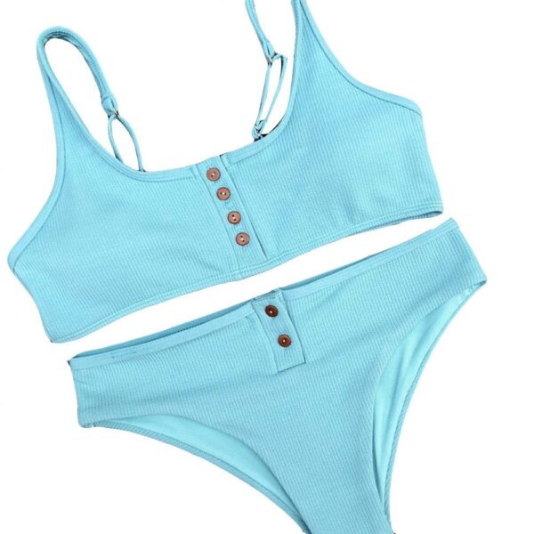 Swimwear Women Sexy buttons Bikini Set Solid Swimsuit Push Up Padded Bra Swiming suit - Image 4