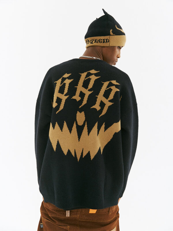 Men's Letter Devil Crew Neck Loose Sweater - Image 4