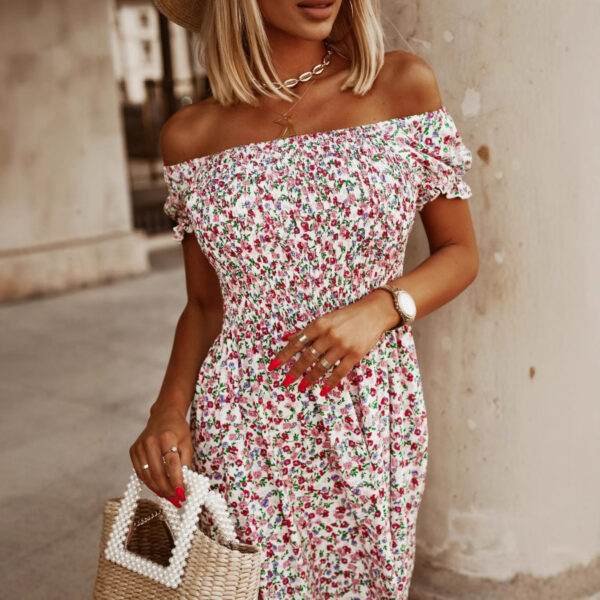 Summer New European And American Women's  Off-shoulder Tube Top Cinched Waist Short Sleeve Dress - Image 3