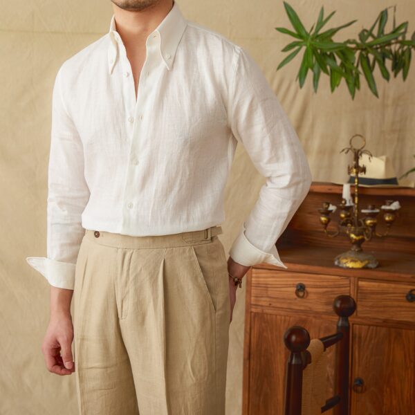 Long Linen Sleeves Shirt Large Pointed Collar Italian Style - Image 2