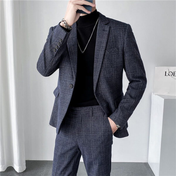 Autumn Men's Plaid Suit Business Casual Two-piece Suit - Image 7