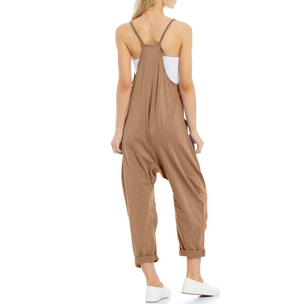 Women's Pocket Spaghetti Straps Knitted One-piece Trousers - Image 5