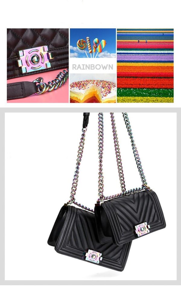 Leather one-shoulder diagonal colorful chain bag - Image 4