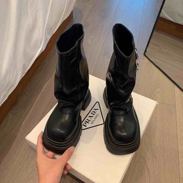 Women's Fashion Shoes Belt Buckle Platform Motorcycle Boots - Image 6