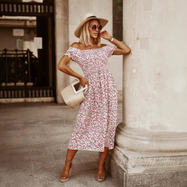 Summer New European And American Women's  Off-shoulder Tube Top Cinched Waist Short Sleeve Dress