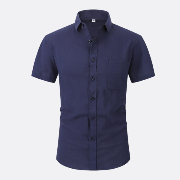 Linen Ice Sensation Lightweight Breathable Solid Color Half Sleeve Shirt - Image 3