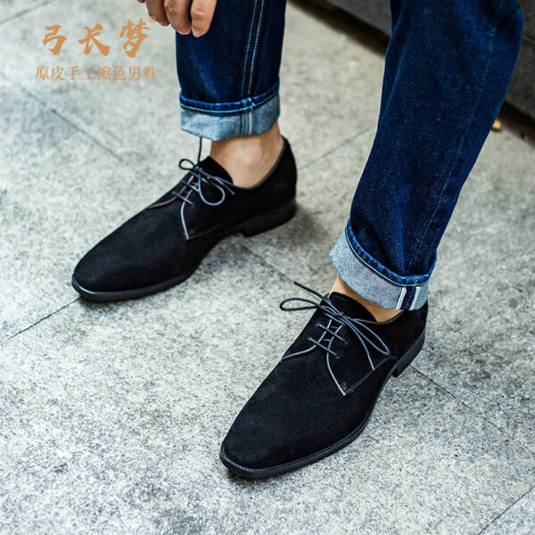New Men's Leather Shoes Suede Soft Leather Handmade Business Formal Derby - Image 2
