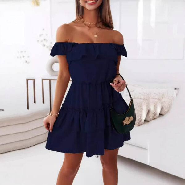 Solid Color Casual Mid-length Dress Lotus Leaf Ladies - Image 5
