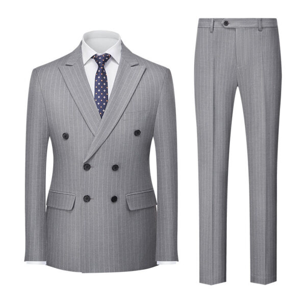 Men's Striped Suit Double-row Two-button Trousers Suit - Image 8