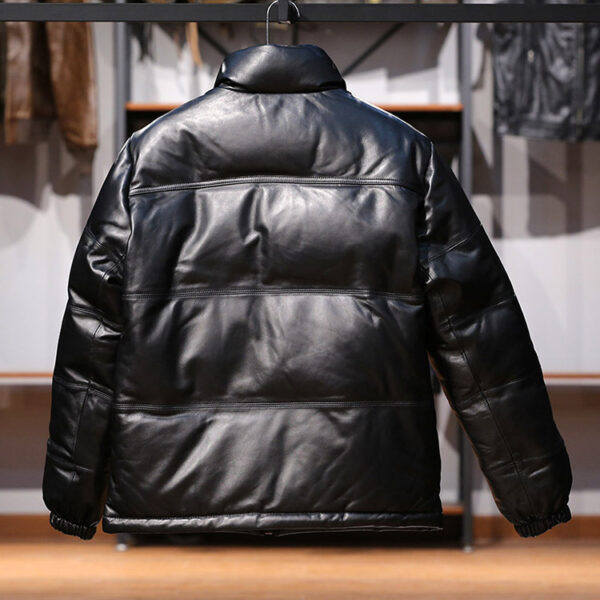 Men's Stand Collar Sheepskin Down Leather Jacket - Image 3
