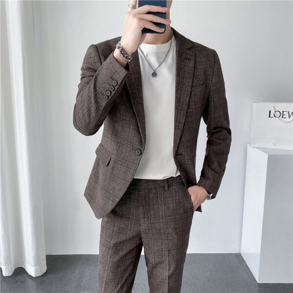 Autumn Men's Plaid Suit Business Casual Two-piece Suit - Image 6