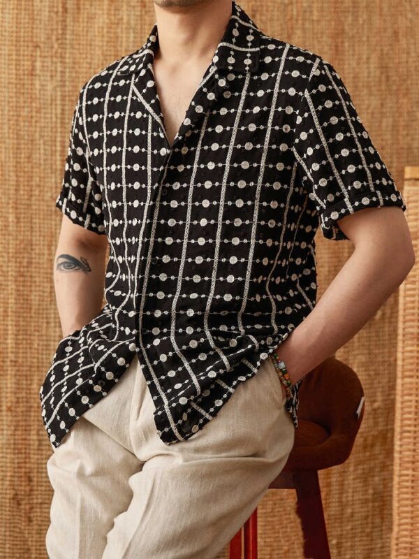 Pure Cotton Embroidery Cuban Collar Short Sleeve Printed Shirt Breathable Casual Shirt - Image 5