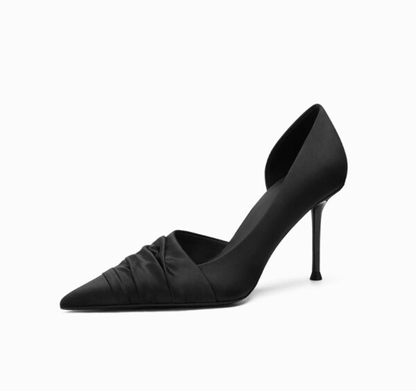 Black Cloth Satin Side Empty High Heels - Image 3