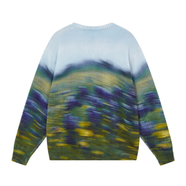 Men's And Women's Fashion Abstract Blue Hooded Flower Field Jumper Line - Image 2