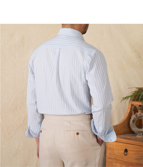 Cotton Seersucker Thin Long-sleeved Shirt One Collar Casual Shirt - Image 3