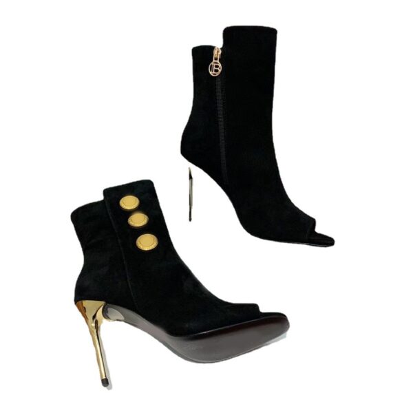 New Fish Mouth Metal Round Buckle Ankle Boots Super Stiletto Women's Shoes - Image 3