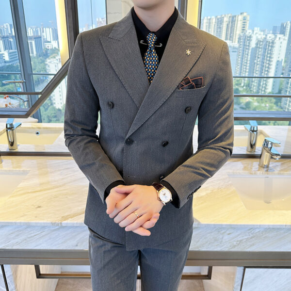 Double Breasted Business Slim Fit Casual Two-piece Suit - Image 8