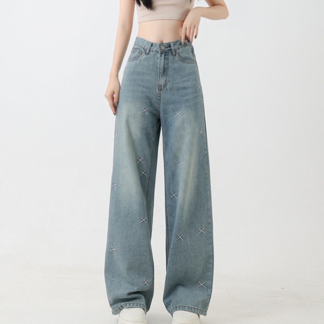 Women’s Tencel Light Colored Embroidered Wide Leg Jeans