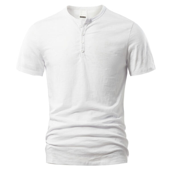 Men's Slub Cotton Casual Solid Color Short Sleeve - Image 7