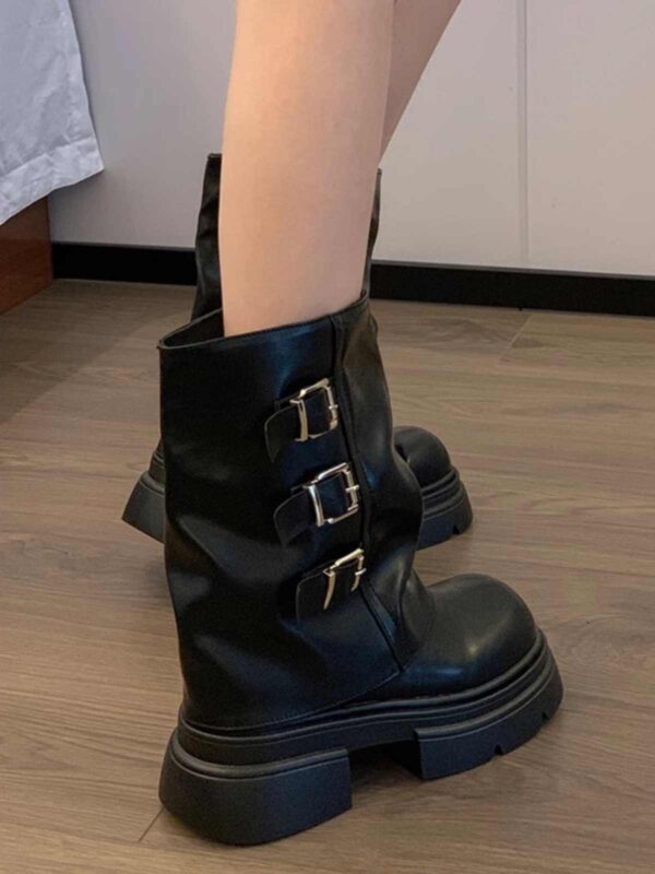 Women's Fashion Shoes Belt Buckle Platform Motorcycle Boots - Image 5