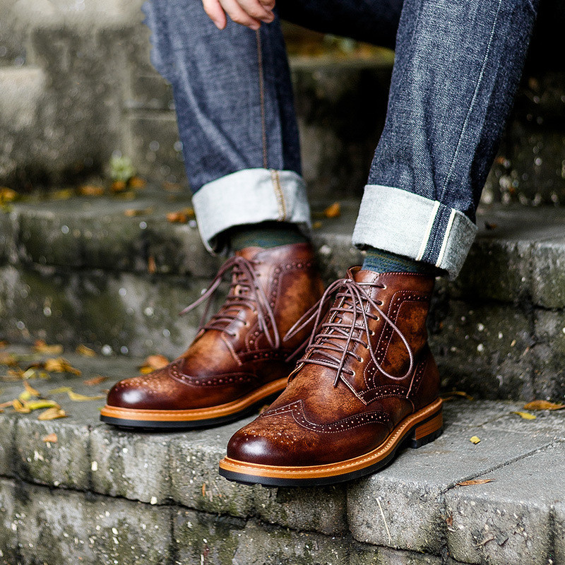 Casual Men’s Leather Round Toe Martin Boots