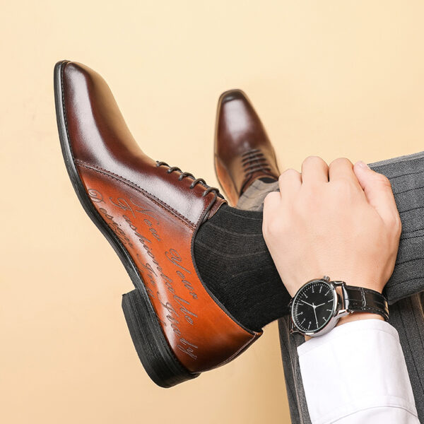 Genuine Leather Plus Size Oxford Men's Colorblock Square Toe Shoes - Image 2