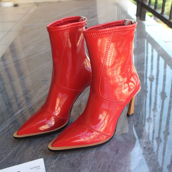 Patent leather short boots women's pointed toe stiletto - Image 3