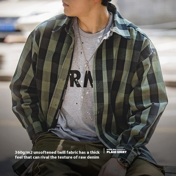 American Retro Plaid Loose Shirt Coat Men - Image 5