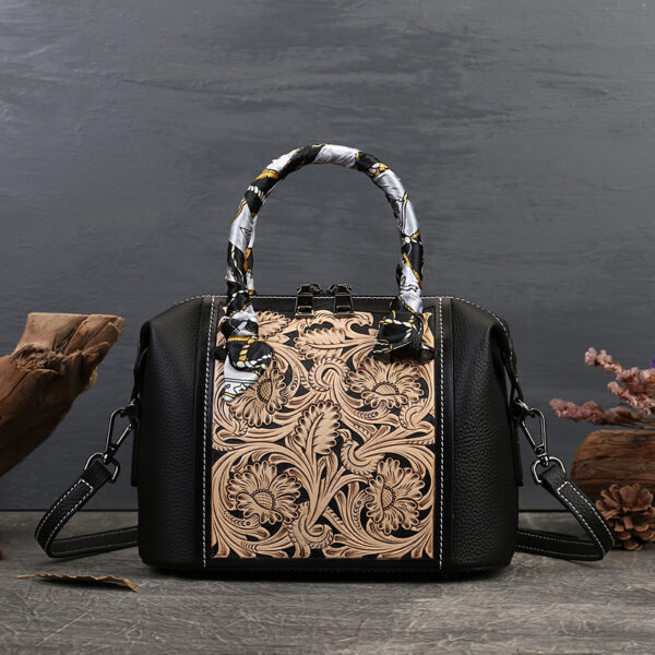 Leather Carving Stylish Textured Vintage First Layer Cowhide Portable Messenger Bag - Image 8