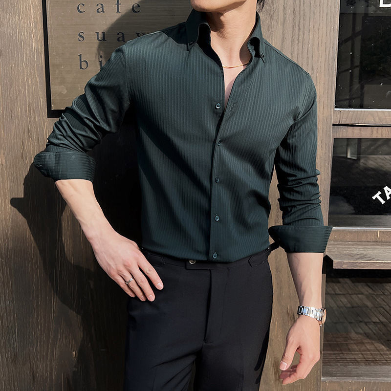 Men’s Dark Stripes V-neck Long Sleeve Shirt