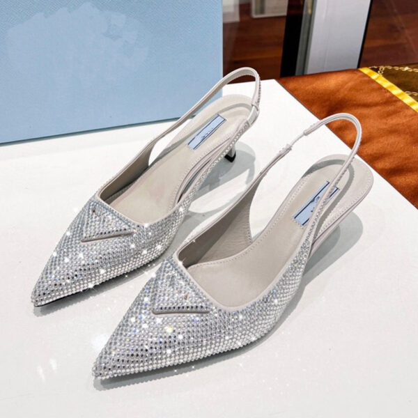 Women's Triangle  Pointed Rhinestone Cat Heel Sandals - Image 4
