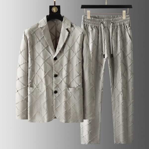 High-end Men's Fashion Tailored Suit Collar Jacquard Thin Long Sleeve Two-piece Set - Image 5