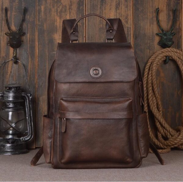 Leather Shoulder Backpack Head Layer Cowhide Computer Outdoor Travel Bag - Image 6