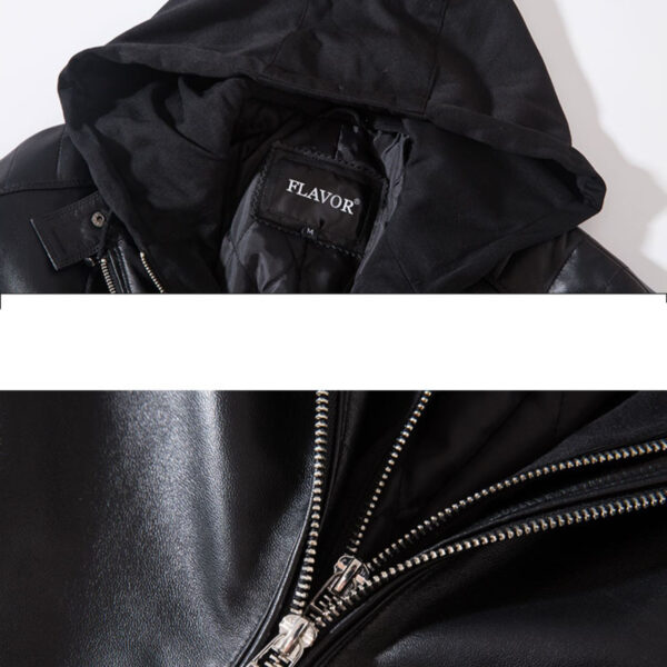 Leather Coat Trend Plus Cotton Hooded - Image 4