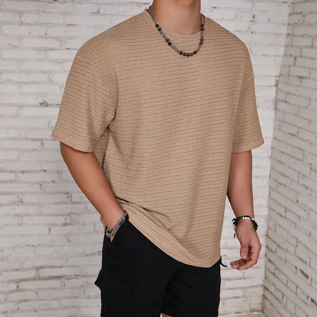 Men’s Loose Hollow Solid Color Flow Round Neck T-shirt