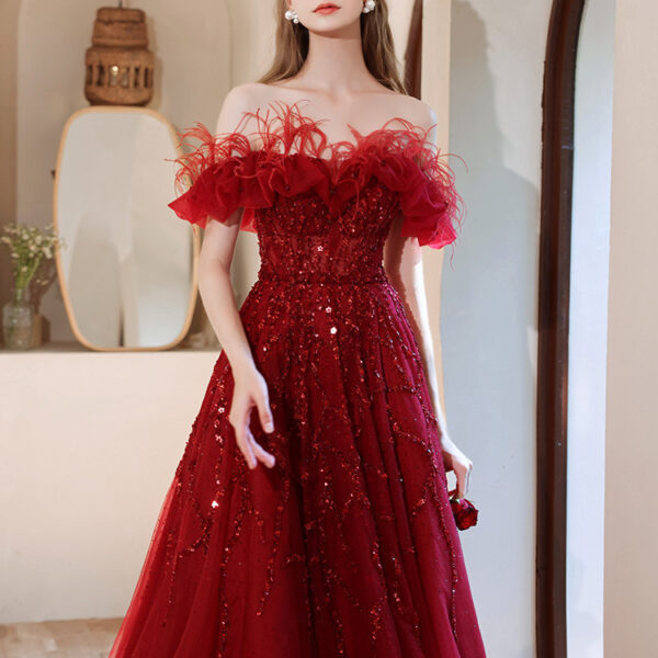 Women's Fashion Temperament One Shoulder Evening Dress - Image 6