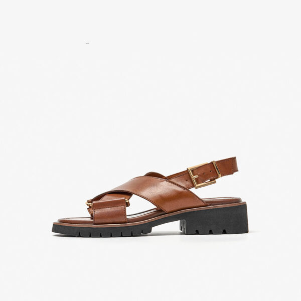 Women's Chunky Heel Retro Cross Strap Sandals - Image 7