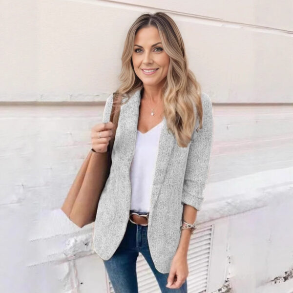 Retro Peak Lapel Light Gray Suit Worsted Arabesquitic Fabric Temperament Commute Suit Jacket For Women - Image 3