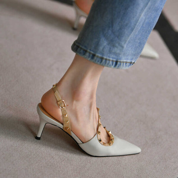Sheepskin Pointed Toe Stiletto Heel Shoes Side Empty High Heel Sandals - Image 4