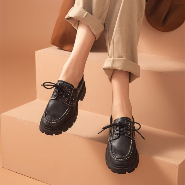 Summer Women's British Style Soft Leather Platform Flats