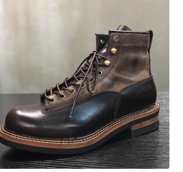 Retro Distressed Thick Bottom High-top Leather Boots - Image 4