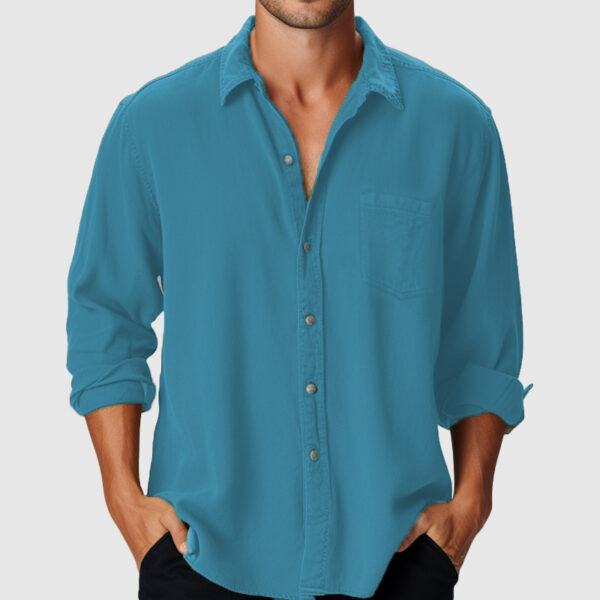 Pure Color Men's Beach Holiday Fashion Shirt - Image 3