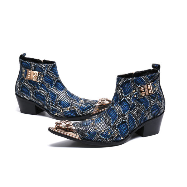 Male British Fashion Personality Snake Print Short Leather Boots - Image 5