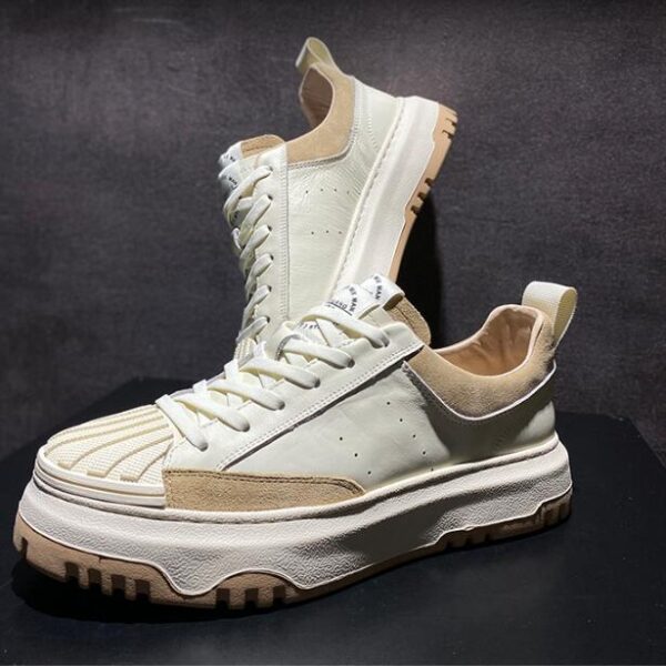 Men's Sports Style Heightening Thick Bottom Toe Leather Shoes - Image 2