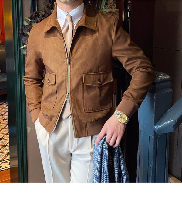 Suede Coffee Bomber Jacket For Man - Image 3