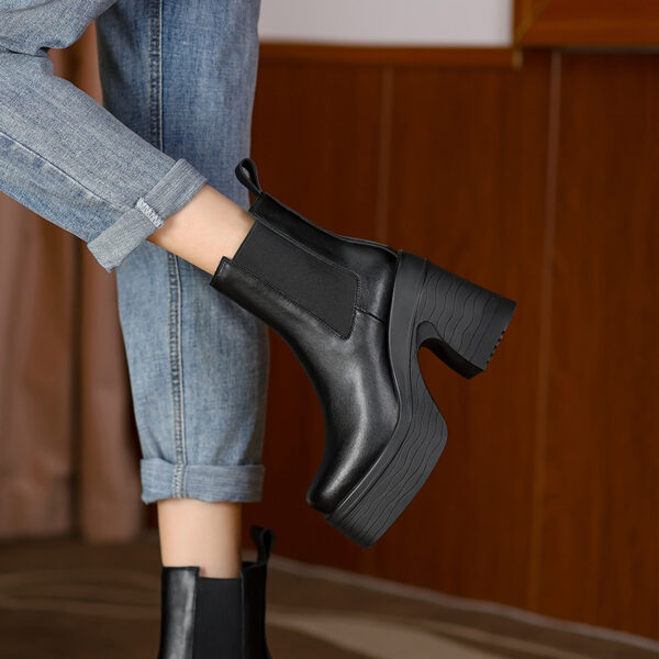 Women's Square Toe Chunky Heel Platform Ankle Boots - Image 5