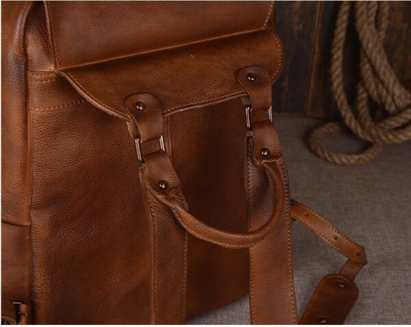 Leather Shoulder Backpack Head Layer Cowhide Computer Outdoor Travel Bag - Image 4